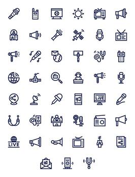 45 Editable Bold Line Icons designed for Broadcast Interface vector