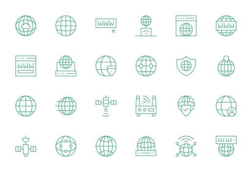 24 retina Listo Delgado línea íconos para global red con editable precisión vector