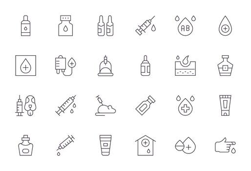 24 Pixel Aligned High Resolution Icons for Serum in elegant Thin Line design vector