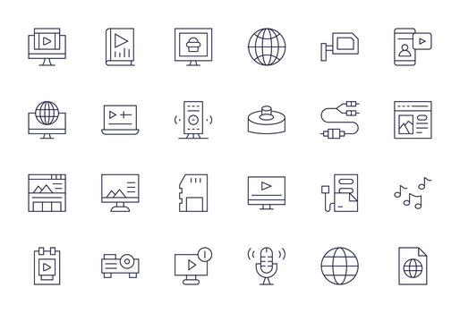 24 Icons for Multimedia optimized in Display Perfect 256x256 Thin Line resolution vector