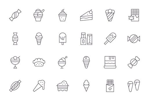 24 íconos para chocolate presentando 64 x 64 píxel optimizado Delgado línea gráficos vector