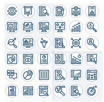 Data Analysis High Resolution Icon Pack with 36 Bold Line Pixel Optimized Elements vector