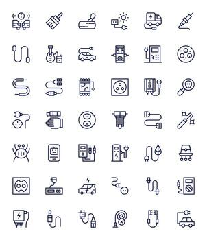Plug High Resolution Icon Pack with 42 Regular Line Editable Elements vector