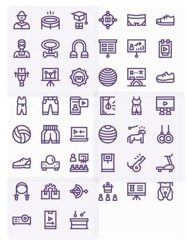 45 Icons for Training optimized in Pixel Aligned Retina Ready Bold Line resolution vector
