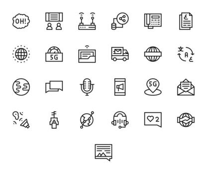 25 Icons for Communication featuring High Resolution Grid Fitted Regular Line Graphics vector