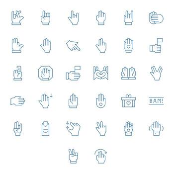Gesture Icon Set with 32 Thin Line 256x256 Pixel Aligned Graphics vector