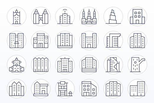 24 Retina Ready Thin Line Icons optimized for HighRise PIXEL Perfect display vector
