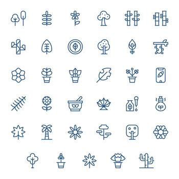 35 regular línea píxel Perfecto íconos a la medida para botánico alto resolución interfaz vector