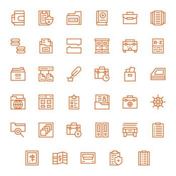 Documents Professional Set with 35 Regular Line Pixel Optimized 256x256 Icons vector