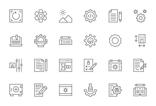 24 Thin Line Grid Fitted Icons crafted for Modify Retina Ready applications vector