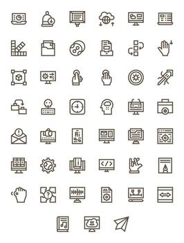 45 íconos para software presentando retina Listo monitor Perfecto negrita línea gráficos vector
