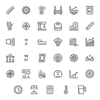 Regular Line Grid Fitted Icons from Metric Set with 35 Retina Ready Icons vector