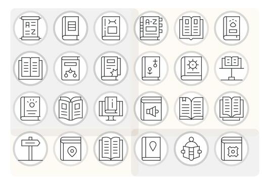 24 64x64 Icons for Guidebook in Grid Fitted Thin Line Format vector