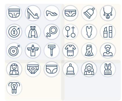 25 Icons for Feminine featuring High Resolution Grid Fitted Regular Line Graphics vector
