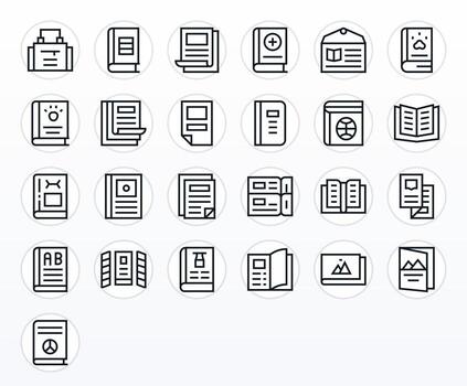 25 Regular Line PIXEL Perfect Icons for Booklet Graphics vector