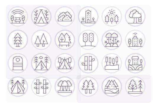 Trees Professional Set with 24 Thin Line Grid Fitted 128x128 Icons vector