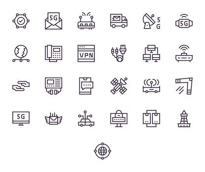25 Retina Ready Regular Line Grid Fitted Icons for Data Transmission Projects vector