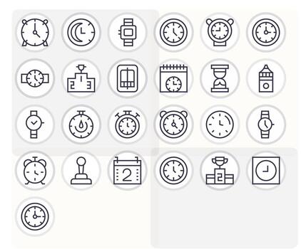 25 PIXEL Perfect Icons themed around Second in 256x256 Regular Line format vector