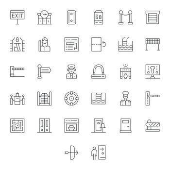 salida icono colección presentando 32 píxel Perfecto 64 x 64 Delgado línea diseños vector