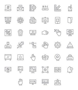 40 Delgado línea píxel optimizado diseños para software alto resolución íconos vector