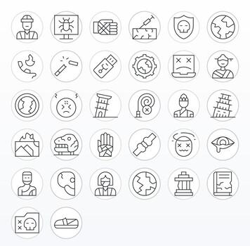 32 64x64 Thin Line Icons for Broken with Pixel Aligned precision vector