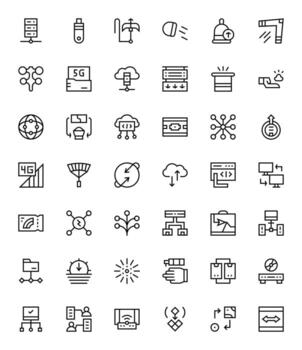 datos transferir icono conjunto con 42 regular línea 128x128 monitor Perfecto gráficos vector