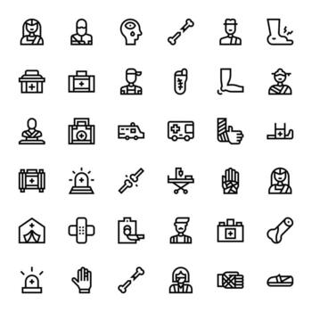 Trauma High Resolution Icon Pack with 36 Bold Line Grid Fitted Elements vector