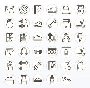 Gym Icon Toolkit featuring 35 Pixel Optimized 256x256 Regular Line elements vector