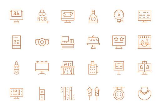 monitor gráficos paquete incluso 24 Delgado línea alto resolución detalle mejorado íconos vector