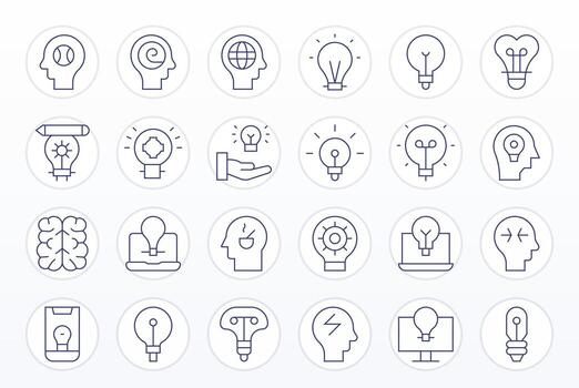 Thinking 64x64 Icon Pack with 24 Thin Line Pixel Optimized Elements vector