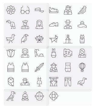 Thin Line Style Silhouette Icons with 40 High Resolution Pixel Optimized Designs vector