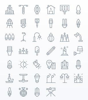 Lighting Scalable Set featuring 40 Pixel Aligned Thin Line High Resolution Icons vector