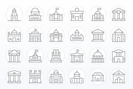 Courthouse Essential Set including 24 Pixel Optimized Thin Line 256x256 Icons vector