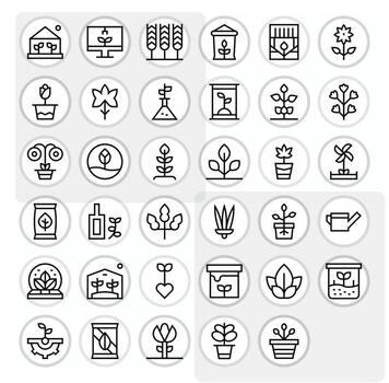 Sprout Visual Pack containing 35 Regular Line Pixel Optimized Icons vector