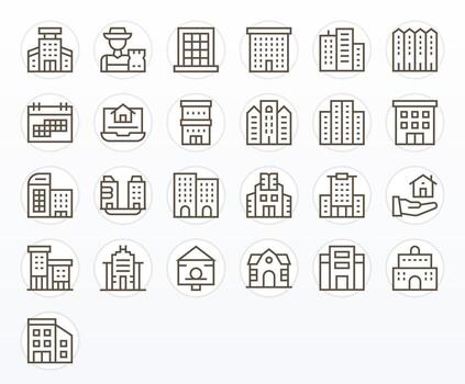 25 64x64 Icons for Property Management in PIXEL Perfect Regular Line Format vector
