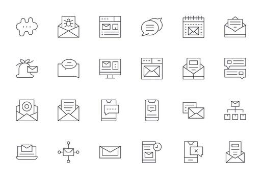 24 íconos para bandeja de entrada optimizado en píxel alineado 128x128 Delgado línea resolución vector