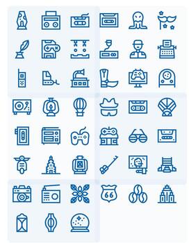 45 Bold Line Icons designed for Retro in 128x128 Pixel Optimized format vector