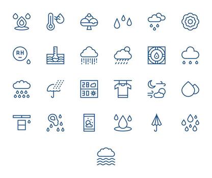 Humidity Design Icons featuring 25 Display Perfect Regular Line Style vector
