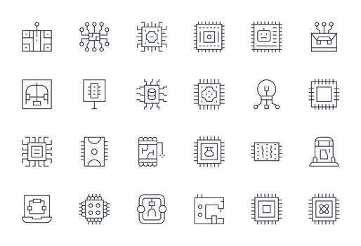 Microchip Design Icons featuring 24 PIXEL Perfect Thin Line Style vector