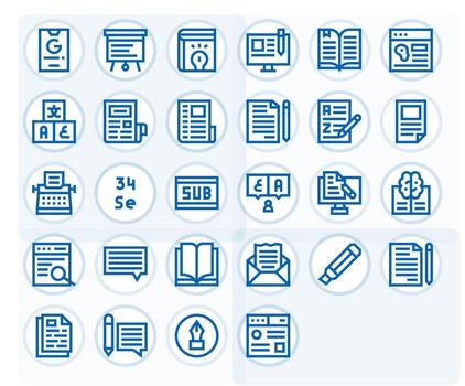 Text Scalable Set featuring 28 Detail Enhanced Bold Line 256x256 Icons vector