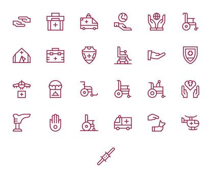 Aid Comprehensive Bundle with 25 Grid Fitted Regular Line Retina Ready Icons vector
