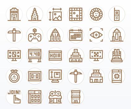 píxel exhaustivo haz con 28 monitor Perfecto negrita línea 128x128 íconos vector