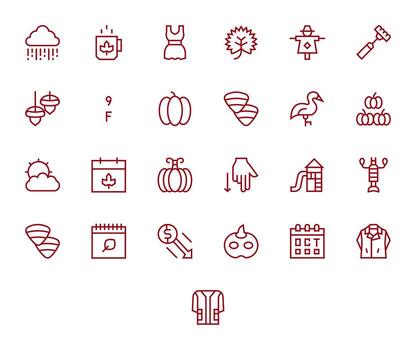 25 Pixel Aligned Regular Line Icons from Fall Collection vector