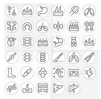 35 High Resolution Grid Fitted Icons for Anatomy in Regular Line Theme vector