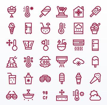 36 píxel optimizado íconos temática alrededor frio en 128x128 negrita línea formato vector