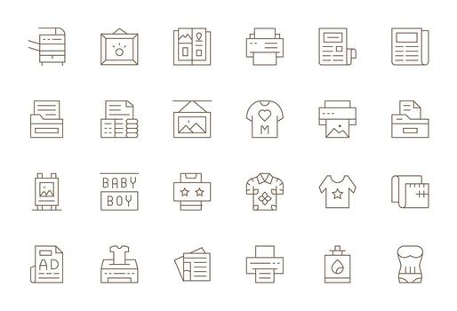 24 Icons for Print optimized in Editable 128x128 Thin Line resolution vector