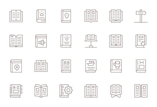 Guidebook 128x128 Icon Pack with 24 Thin Line Grid Fitted Elements vector