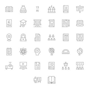 Learning featuring 32 128x128 Icons in Thin Line Design vector