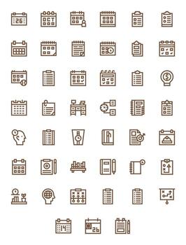 Planning Icon Toolkit featuring 45 PIXEL Perfect High Resolution Bold Line elements vector