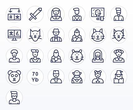 25 Regular Line Editable Icons tailored for Character 64x64 interface vector